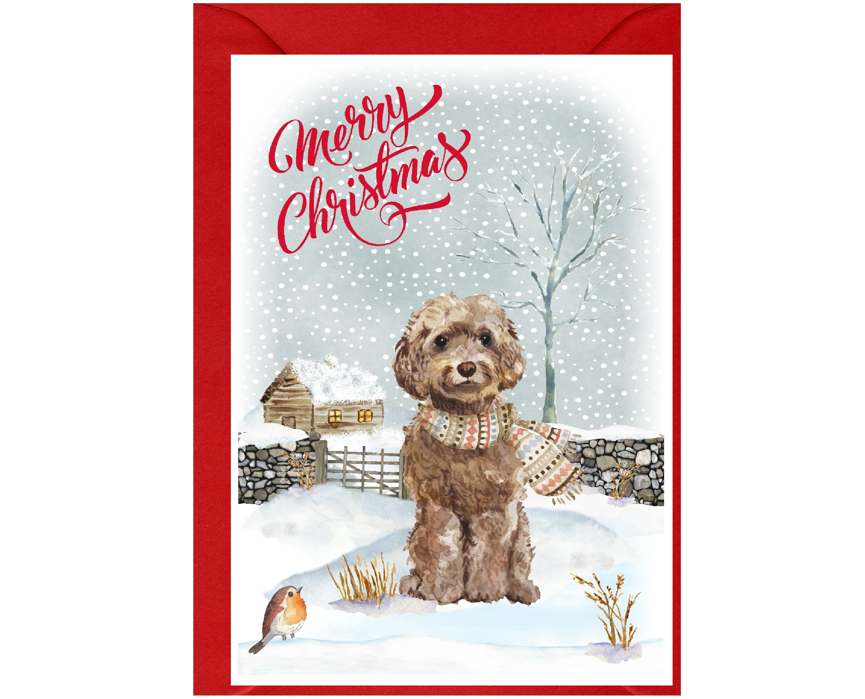 Cockapoo / Doodle Dog Christmas Card (6" X 4") Blank Inside - With ...