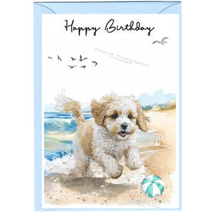 Tarjeta Cavachon / Doodle Dog "Feliz cumpleaños" (6" x 4") con sobre - Interior en blanco para su propio mensaje. Perfecto para cualquier amante de los perros.