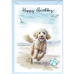 Labradoodle / Golden Doodle Dog "Happy Birthday" kaart (6"x 4") met envelop. Spatie binnen voor uw eigen bericht. Perfect voor elke hondenliefhebber