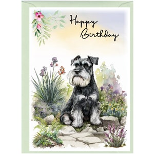 Miniature Schnauzer Dog &quot;Happy Birthday&quot; Card (6&quot; x 4&quot;) with Envelope - Blank inside for your own message. Perfect for any dog lover
