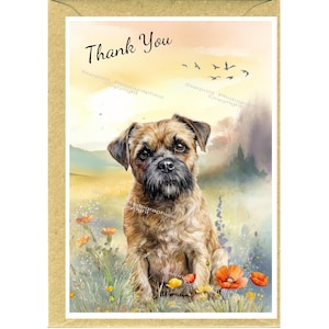 Biglietto di ringraziamento per cane Border Terrier (15 x 10 cm) con busta. Interno vuoto per scrivere il tuo messaggio.