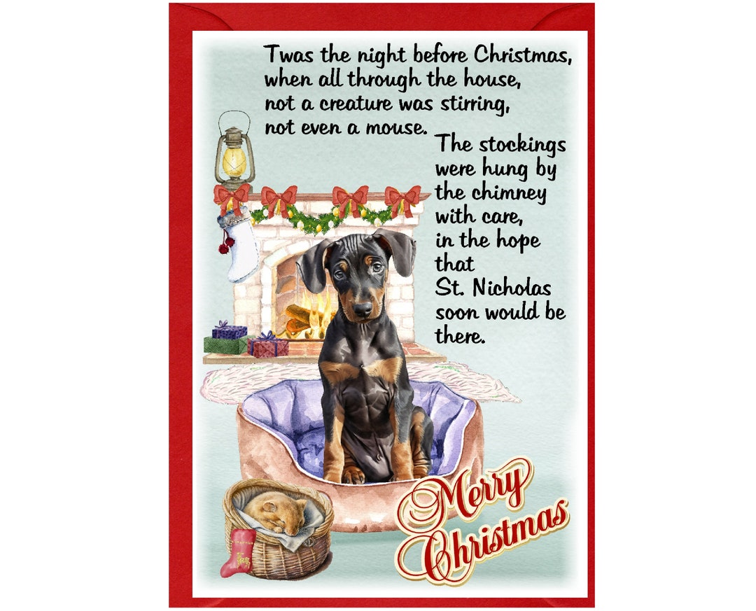 Dobermann Puppy Dog Christmas Card (6" X 4") Blank Inside - With ...