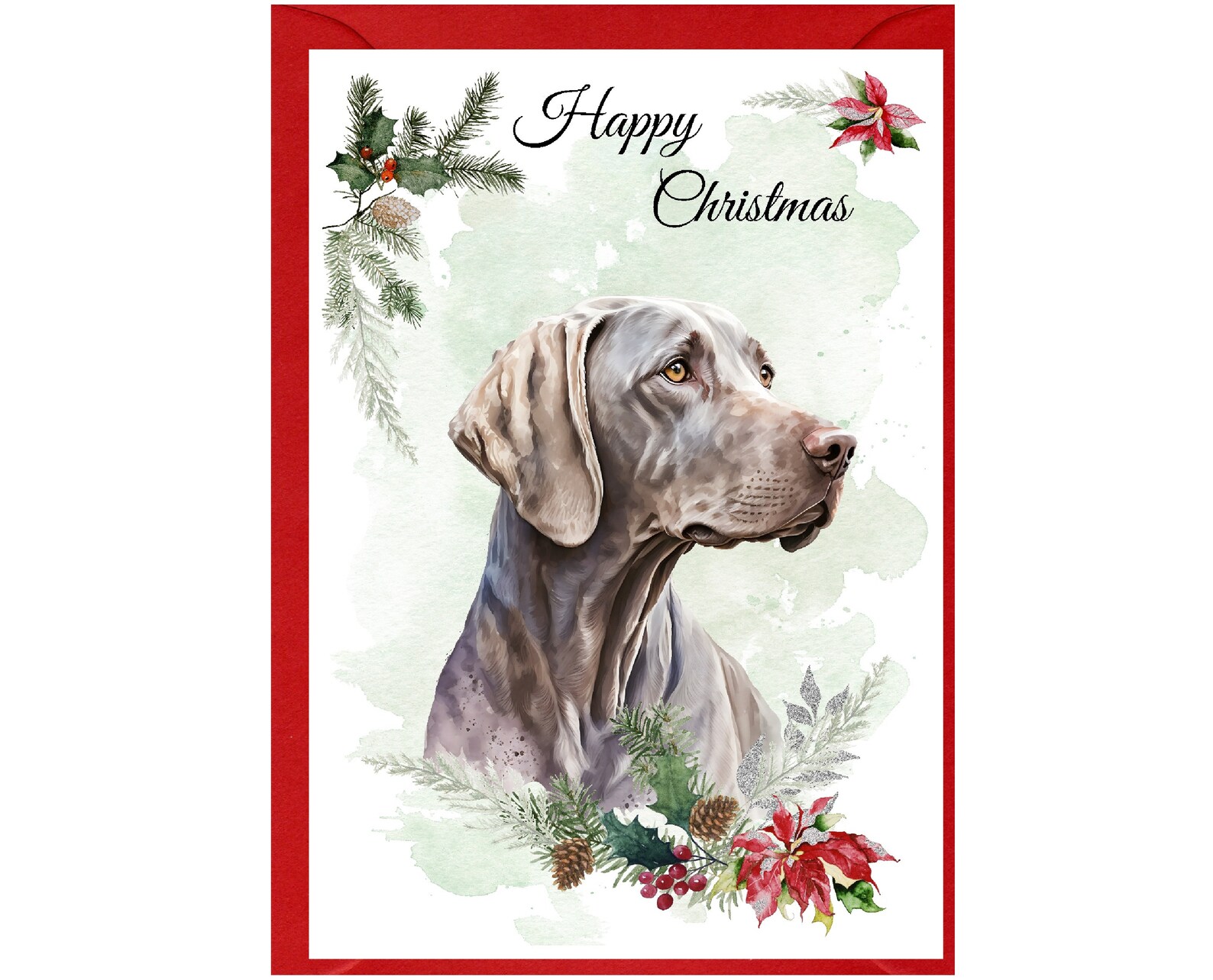 Weimaraner Dog Christmas Card (6" X 4") Blank Inside - With Envelope ...
