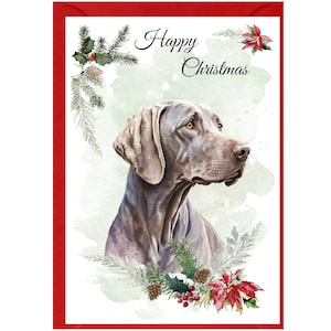 Tarjeta navideña con diseño de perro Weimaraner (15,24 x 10,16 cm), interior en blanco y con sobre. Artículo perfecto para cualquier amante de los perros