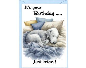 Bedlington Terrier Dog "Birthday" Card (6" x 4") with Envelope - Blank inside for your own message. Perfect for any dog lover