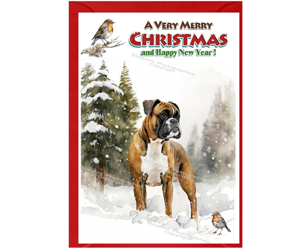 Boxer Dog Christmas Card (6" X 4") Blank Inside - With Envelope ...