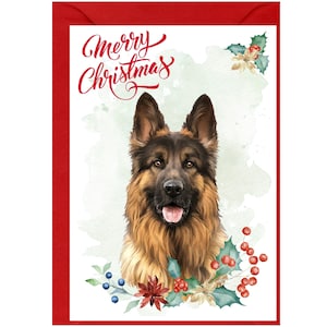 Carte de Noël de chien de berger allemand (6 x 4 po.) vierge à l'intérieur - avec enveloppe. Article parfait pour tous les amoureux des chiens