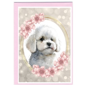 Gepersonaliseerde blanco kaart Bichon Frisé-hond (6 x 4 inch) met envelop.  Kaart kan indien gewenst blanco worden gelaten