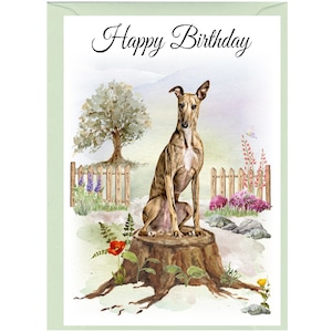 Carte « Joyeux anniversaire » Chien whippet (6 x 4 po.) avec enveloppe. Blanc à l'intérieur pour votre propre message. Parfait pour tous les amoureux des chiens