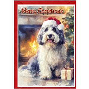 Cartão de Natal de Cachorro Terrier Tibetano (6" x 4") Em branco por dentro - com Envelope. Item perfeito para qualquer amante de cachorro
