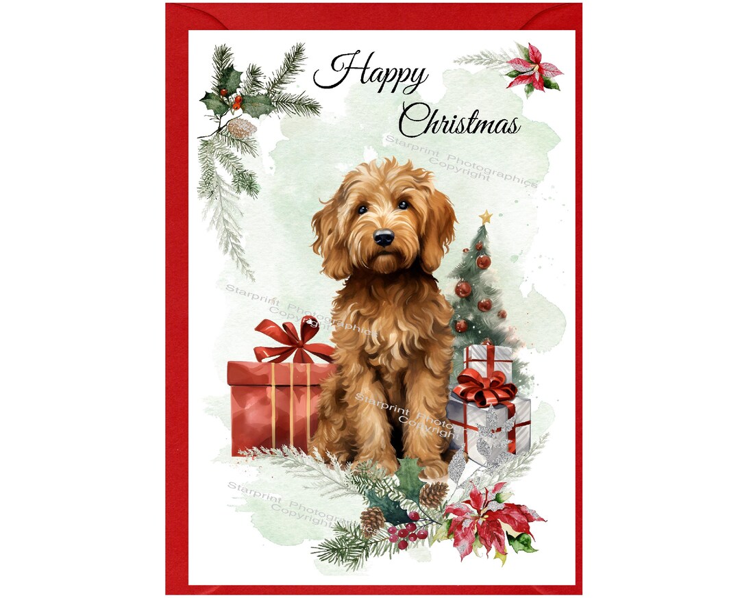 Labradoodle / Golden Doodle Dog Christmas Card (6" X 4") Blank Inside ...