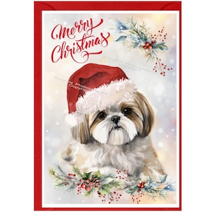 Carte de Noël Shih Tzu Dog (6 x 4 po.) vierge à l'intérieur - avec enveloppe.  Article parfait pour tous les amoureux des chiens