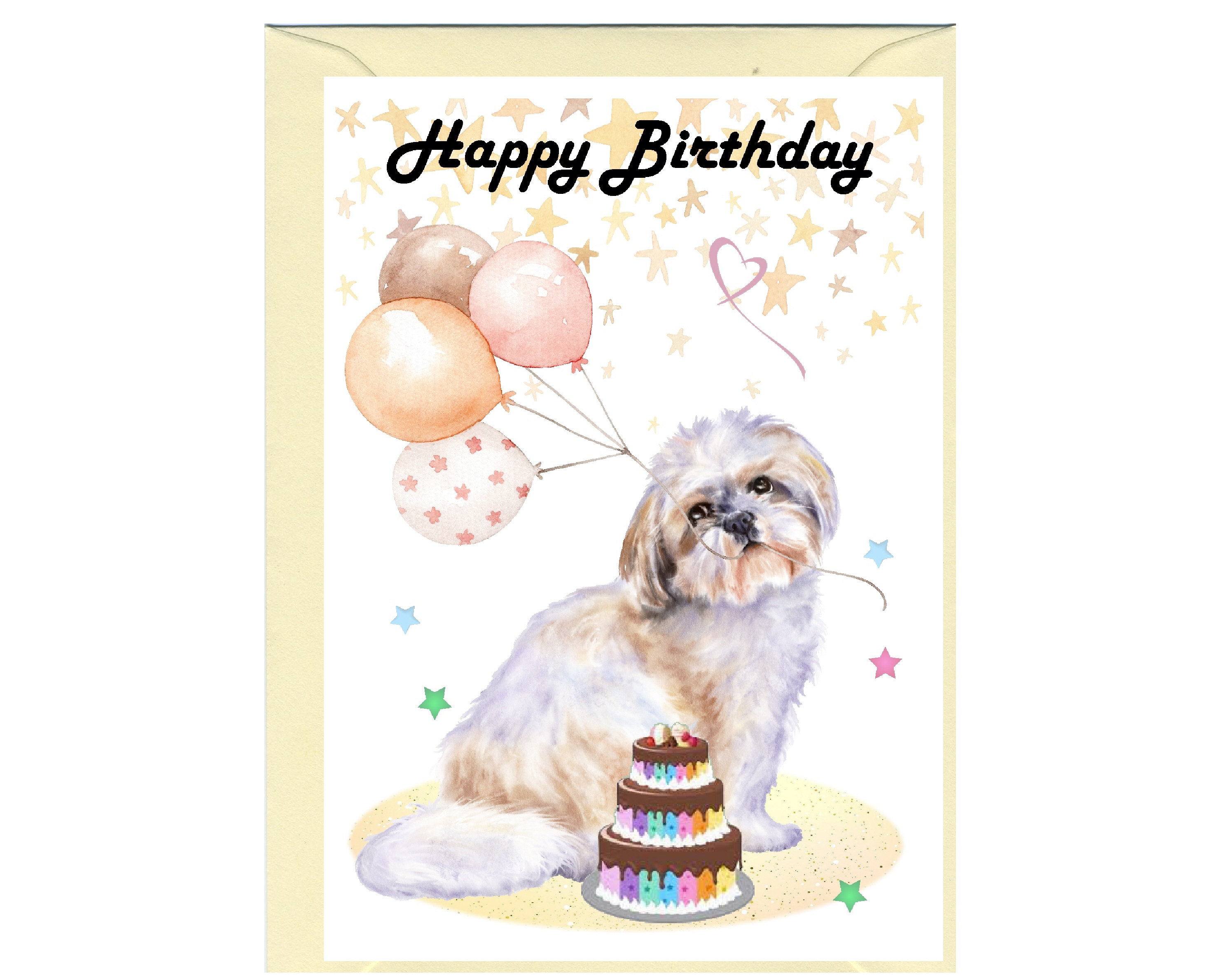Biglietto Di Auguri Con Cane Shih Tzu - 145x145 Mm, Carta Spessa 350 G