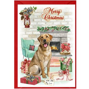Cartão de Natal para Labrador Retriever Amarelo (15 cm x 10 cm), em branco por dentro - com envelope. Item perfeito para qualquer amante de cães.