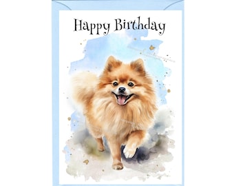 Tarjeta de "Feliz Cumpleaños" para Pomerania (15 x 10 cm) con sobre. Interior en blanco para tu mensaje. Perfecta para cualquier amante de los perros.