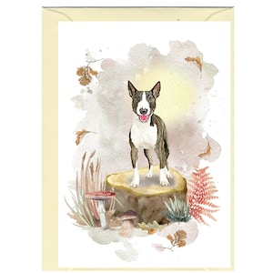 Gepersonaliseerde Bull Terrier (gekleurd) hondenwenskaart /notitie (6" x 4") met envelop - kan indien gewenst blanco worden gelaten