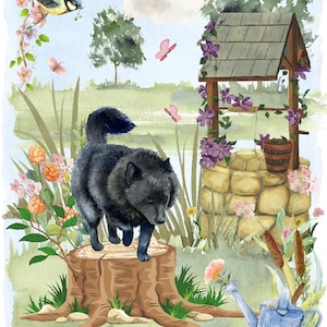 Schipperke Hunde Blanko Karte ( 6 "x 4 ") mit Umschlag - Wishing Well Design." Perfekter Artikel für jeden Hundeliebhaber