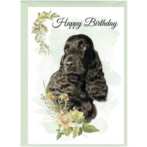 Cocker Spaniel (Schwarz) Hund ""Happy Birthday"" -Karte (15,5 x 10,5 cm) mit Umschlag - innen leer für Ihre eigene Nachricht." Perfekt für jeden Hundefreund.