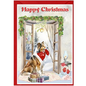Weihnachtskarte mit rauem Collie-Hund (15,2 x 10,2 cm), innen unbeschriftet – mit Umschlag. Perfekter Artikel für jeden Hundeliebhaber