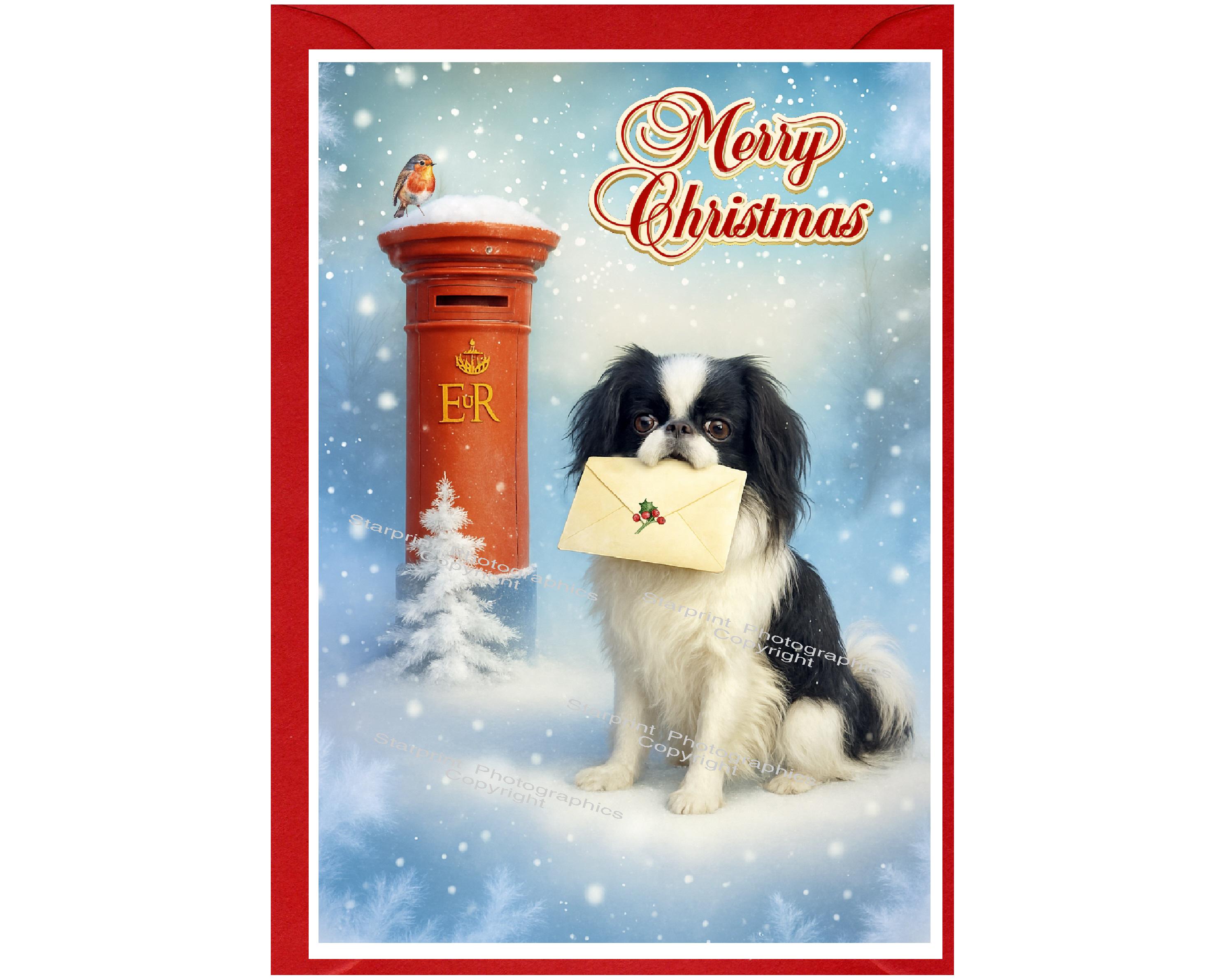 Japanese Chin Dog Christmas Card (6" X 4") Blank Inside - With Envelope ...