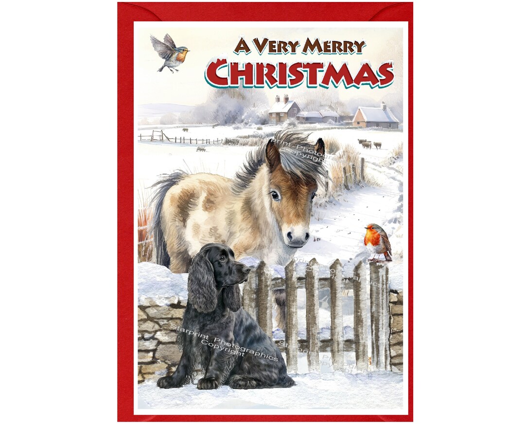 Cocker Spaniel (black) Dog Christmas Card (6" X 4") Blank Inside - With ...