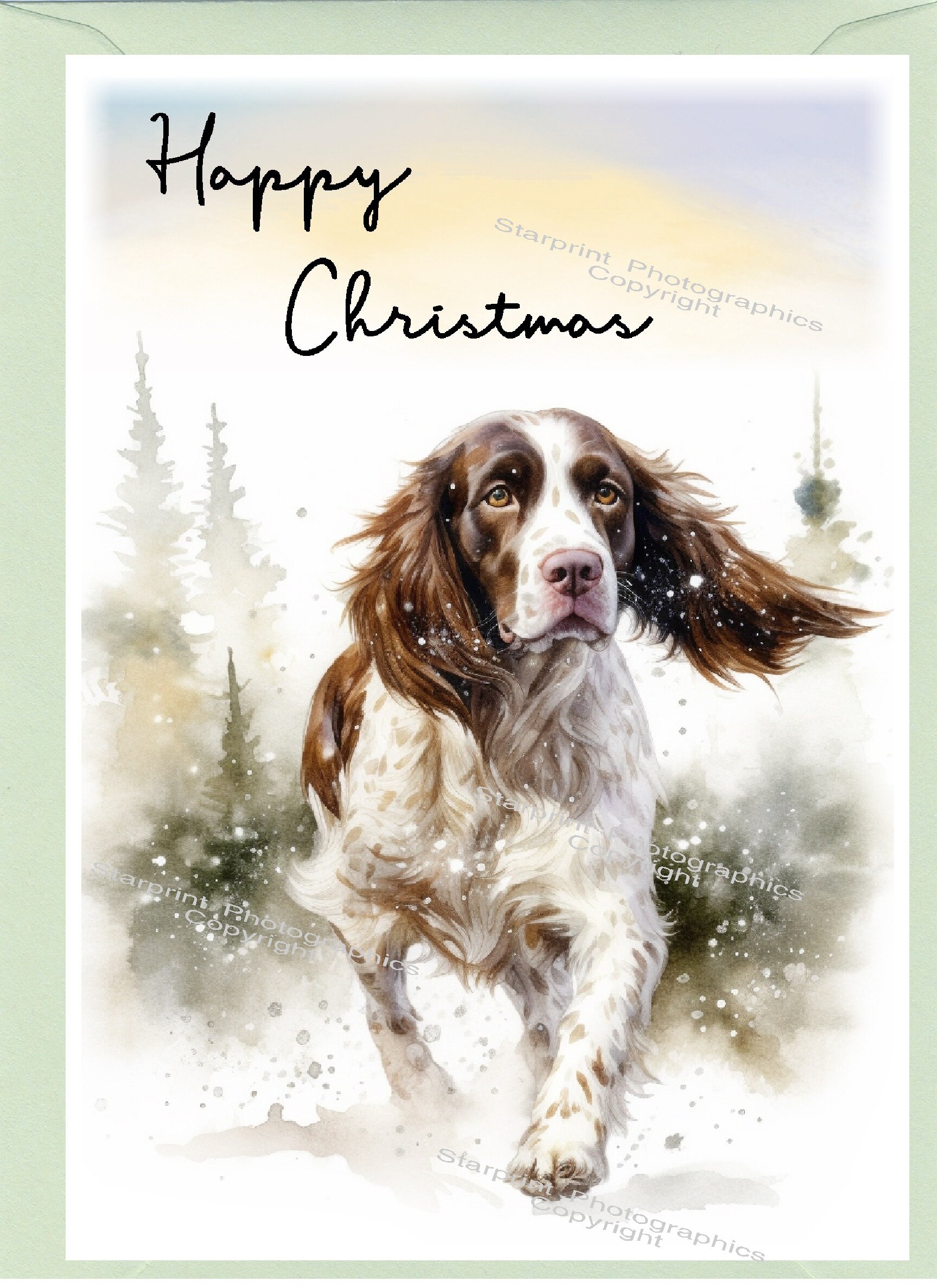 English Springer Spaniel Dog Christmas Card (6" X 4") Blank Inside ...