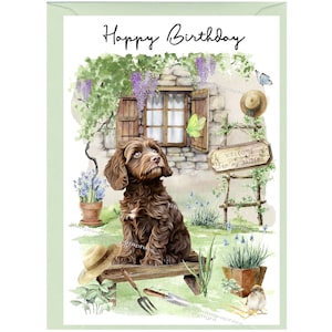 Cockapoo / Brown Doodle Dog "Happy Birthday" Card (6" x 4") with Envelope - Blank inside for your own message. Perfect for any dog lover
