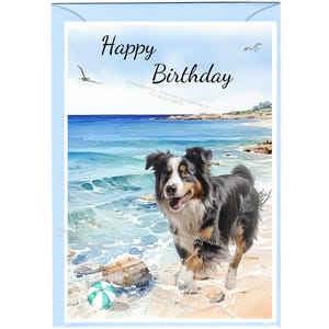 "Geburtstagskarte ""Happy Birthday"" mit australischem Schäferhund und Umschlag." Leer innen für Ihre eigene Nachricht. Perfekt für jeden Hundefreund