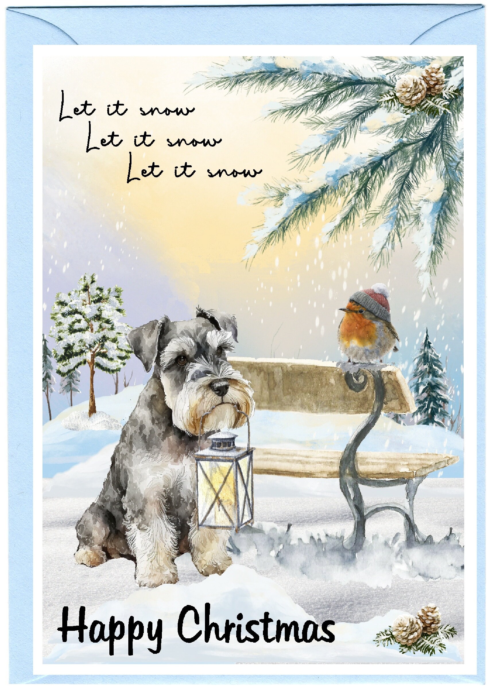 Miniature Schnauzer Dog Christmas Card (6" X 4") Blank Inside - With ...