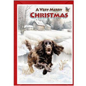 Cocker-spaniël werkende bruine hond kerstkaart (6" x 4") blanco binnenkant - met envelop.  Perfect item voor elke hondenliefhebber