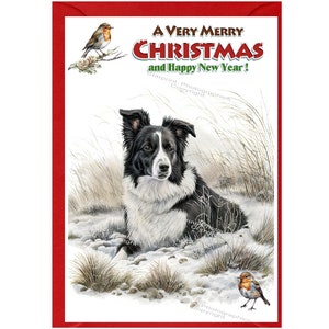 Kerstkaart border collie-hond (6 x 4 inch) met blanco binnenkant - met envelop.  Perfect item voor elke hondenliefhebber