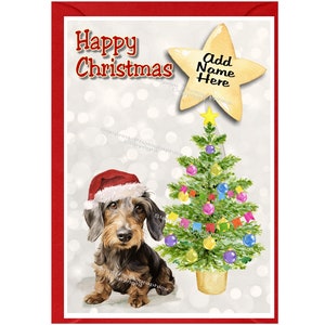 Gepersonaliseerde teckel, ruwharige hond kerstkaart (6" x 4"), blanco binnenkant - met envelop. Perfect item voor elke hondenliefhebber