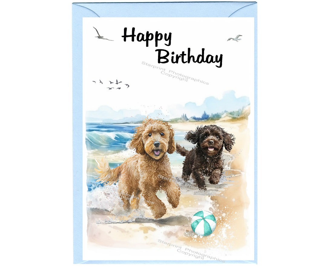 Doodle / Cavapoo / Goldendoodle Dog "happy Birthday" Card (6" X 4 ...