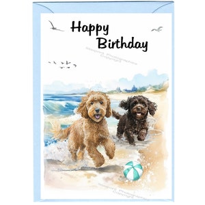 Carte « Joyeux anniversaire » Doodle / Cavapoo / Goldendoodle Dog (6 x 4 po.) avec enveloppe - Vierge à l'intérieur pour votre propre message.