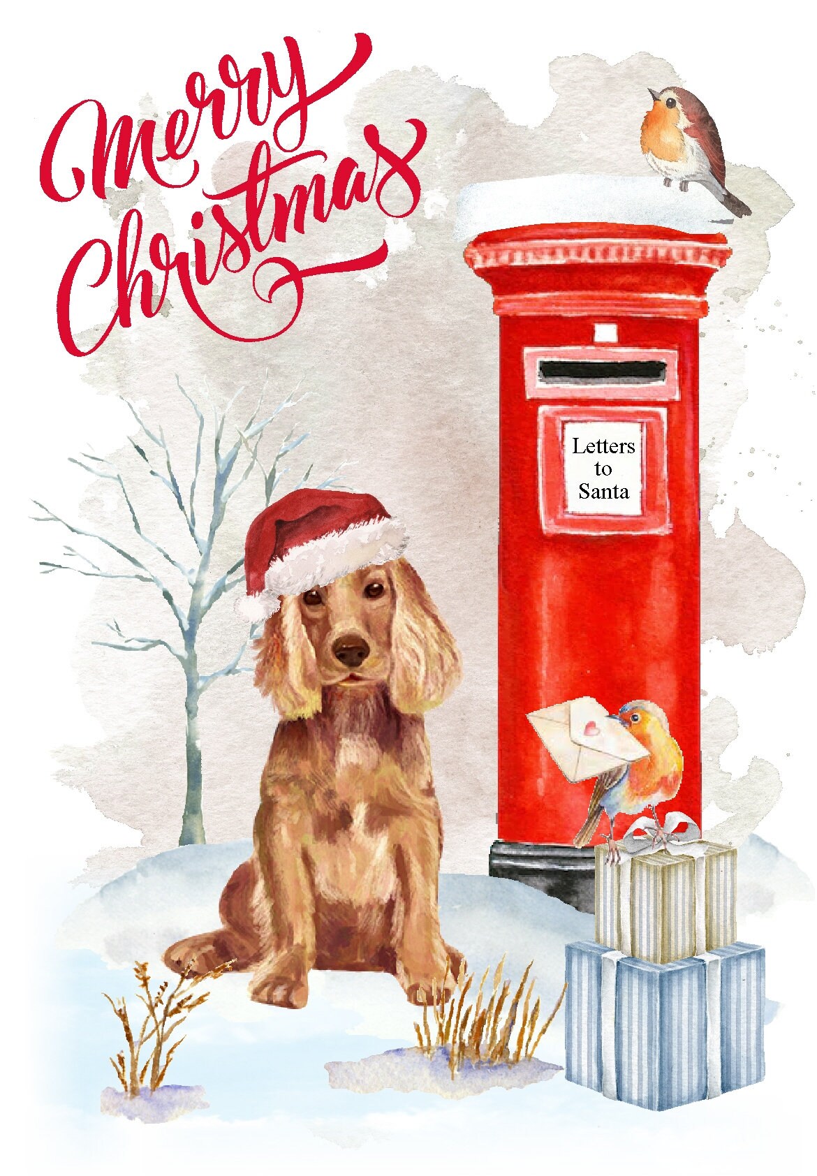 Cocker Spaniel (gold) Dog Christmas Card (6" X 4") Blank Inside - With ...