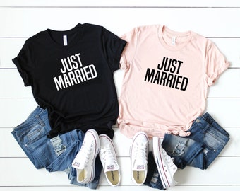 Just Married shirts, Honeymoon Shirt, Wife Shirt, Mr and Mrs  Shirt, Hubby Shirt, Mrs Custom Shirt, Bride Shirt, Just Married Shirt  D311