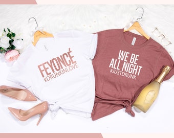 Rose Gold Bachelorette Party Shirts: Drunk in Love Bridal Squad