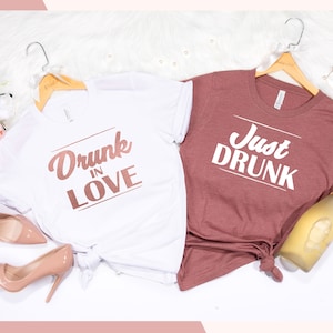 Rose Gold Bachelorette Party Shirts: Drunk in Love, Bridal Party
