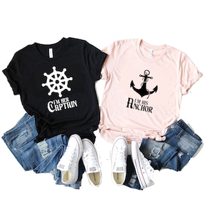 Camisas combinando para casais, sou o capitão dela, sou a âncora dele, roupa combinando para casais, camisas para casais à vela, casal à vela, camisas para cruzeiro 410