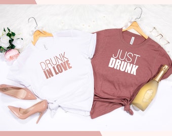 Rose Gold Bachelorette Party Shirts: Drunk in Love, Bridal Party