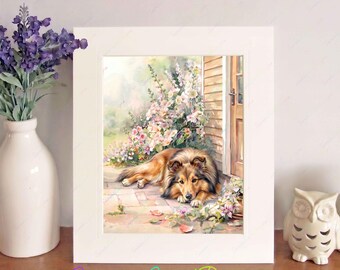 Shetland Sheepdog Watercolour Print, Free-Standing 10"x8" Picture Mount, Sheltie Dog Wall Art, Birthday/Christmas/New Home Gift, Home Decor