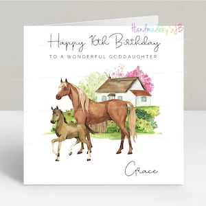Carte d'anniversaire cheval personnalisée, tout âge/relation, belle carte poney fille/petite-fille/soeur/nièce/ami, 6 x 6 po.