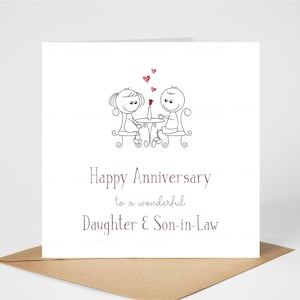 Tarjeta de aniversario para nuera y yerno, Feliz aniversario para una maravillosa nuera y yerno, Preciosa tarjeta de aniversario de bodas, 15 x 15 cm