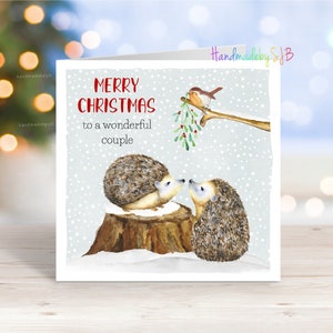 "Frohe Weihnachten, einem wunderbaren Paar Weihnachtskarte, festliche Igel Mistelzweig Grußkarte, 6 ""x 6"", innen leer."