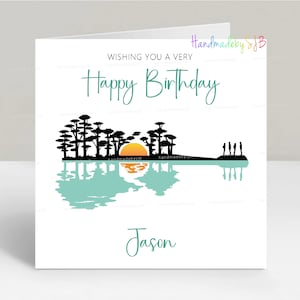 Tarjeta de cumpleaños personalizada con guitarra, para cualquier nombre o edad, ideal para papá, hijo, hermano, sobrino o novio, para 18, 21 y 30 años, 15 x 15 cm, interior en blanco.