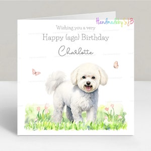Carte d'anniversaire personnalisée bichon frisé, tout âge, fille/petite-fille/soeur/nièce/amie/maman, 6 x 6 po.