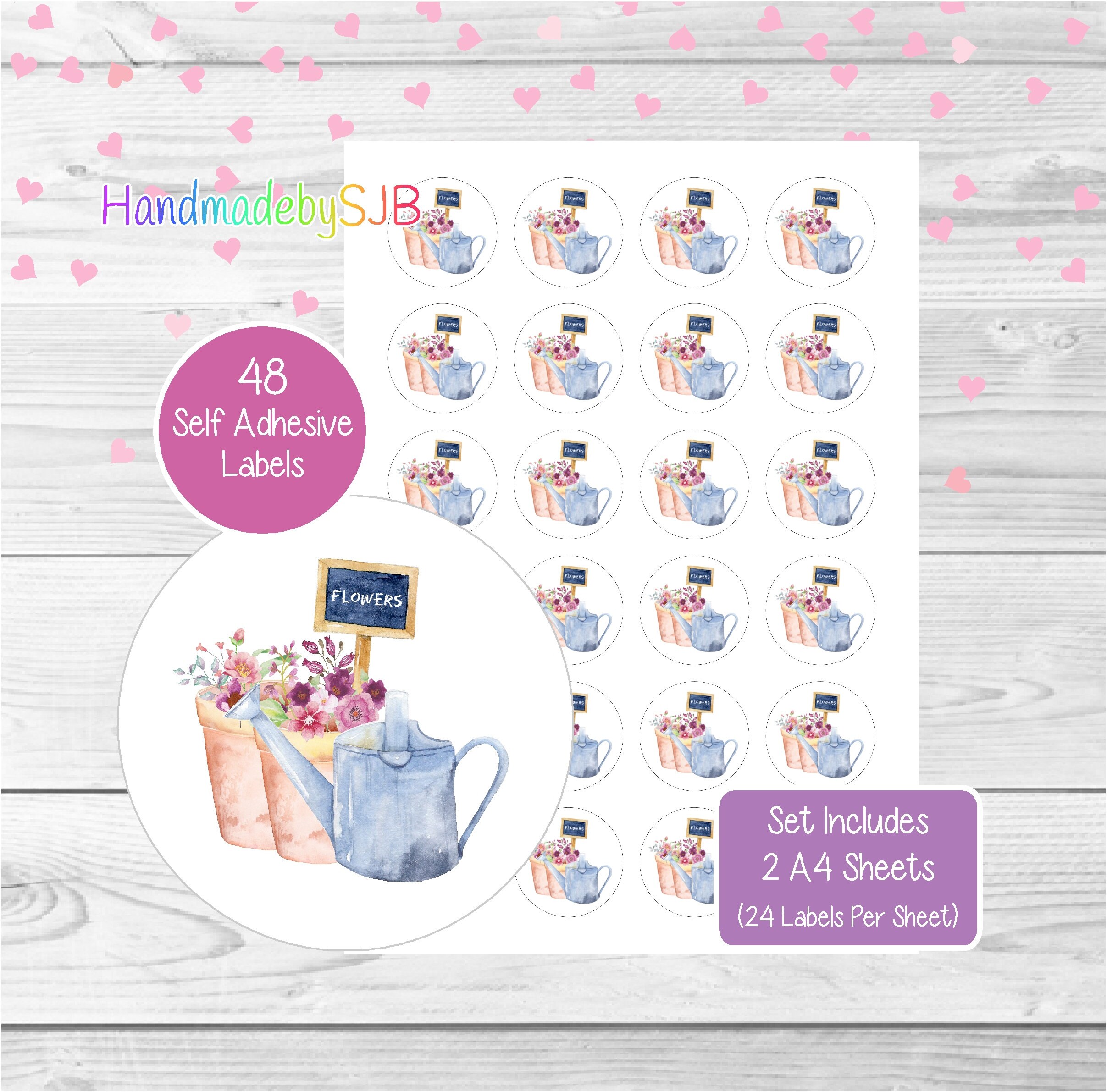 Garden Stickers, 48 Round Labels (2 A4 Sheets, 24 Per Sheet), Great For Envelope Seals/Party Bags/Favours/Gifts/Labelling Products