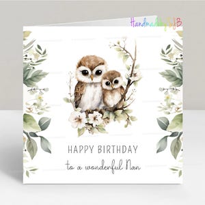 Verjaardagskaart Nan/Nana/Nanny Owl, mooie wenskaart voor een prachtig..., 6 x 6 inch, blanco binnenkant