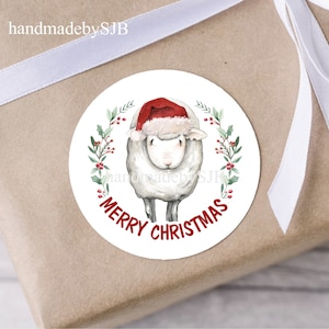 24 kerststickers schapen, 40 mm (1,5 inch), matte afwerking, A4-vel, leuke ronde labels voor envelopzegels/cadeaus