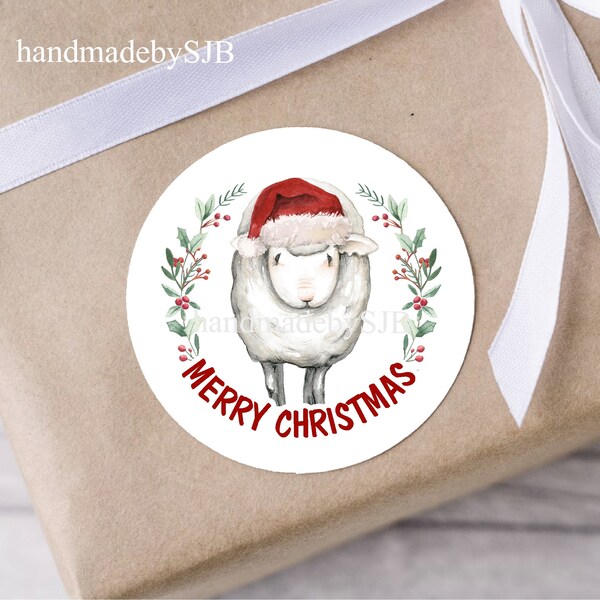 24 Sheep Christmas Stickers, 40mm (1.5 inches), Matt Finish, A4 Sheet, Fun Round Labels For Envelope Seals/Presents